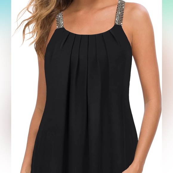 Women's Plus Size Cami Casual Pleated Chiffon Tank Top with Beaded Strap - Picture 1 of 5
